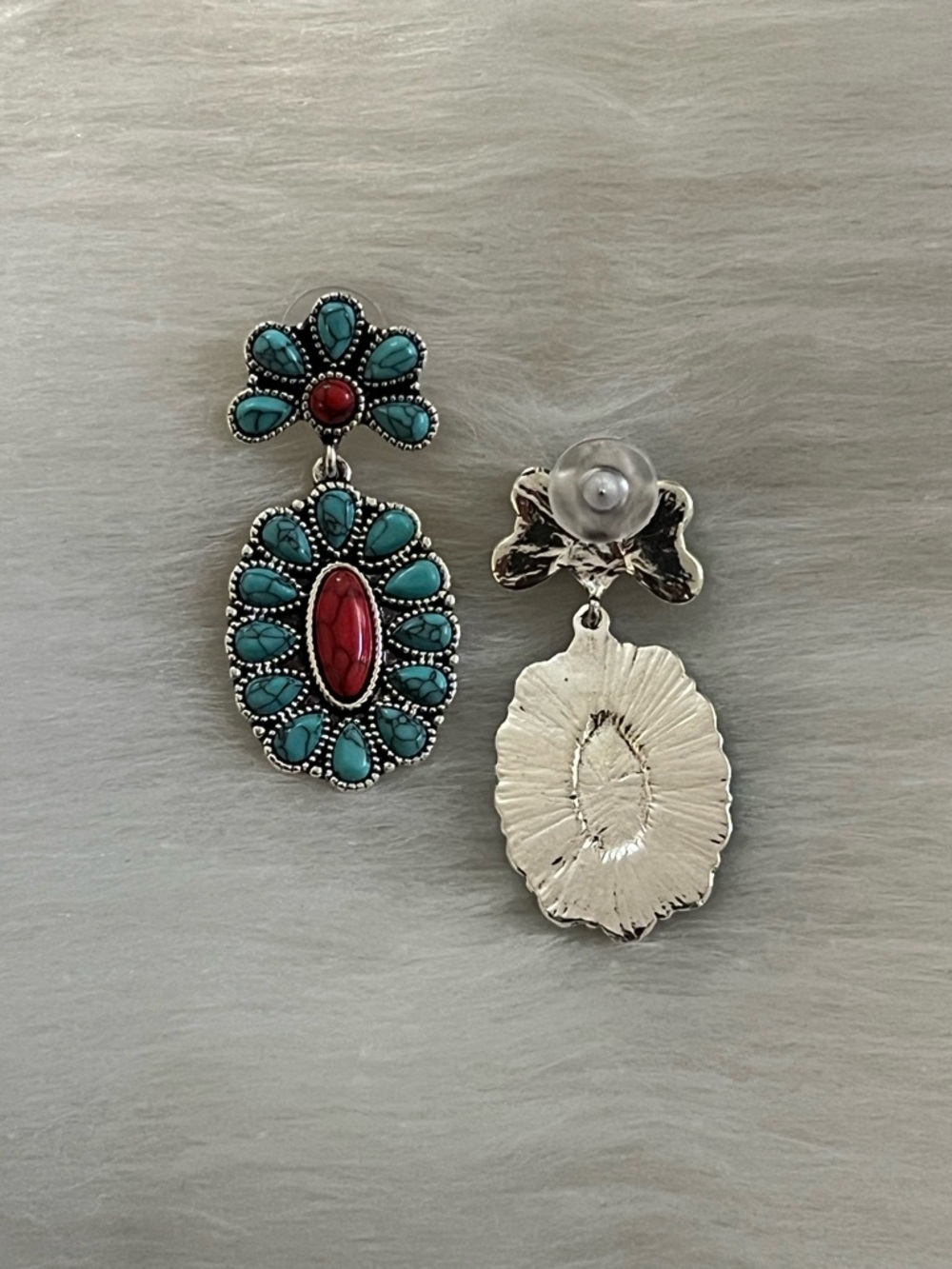 Turquoise and Red Floral Drop Earrings - Women's Jewelry - Picture 5 of 5